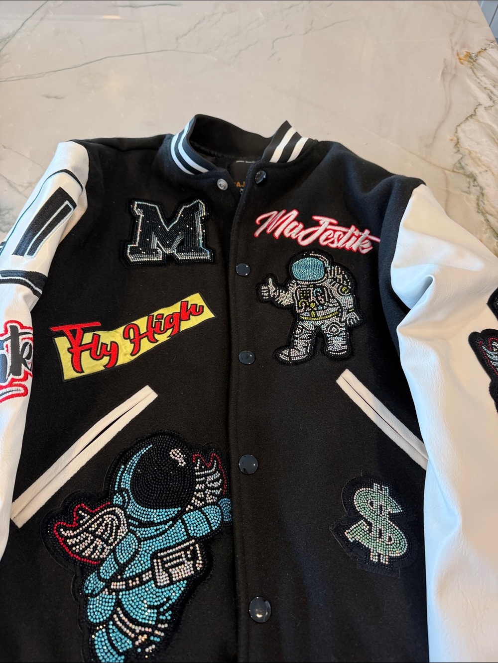 🚀 Majestik NY Rhinestone Astronaut Varsity Jacket - Great Condition! ✨